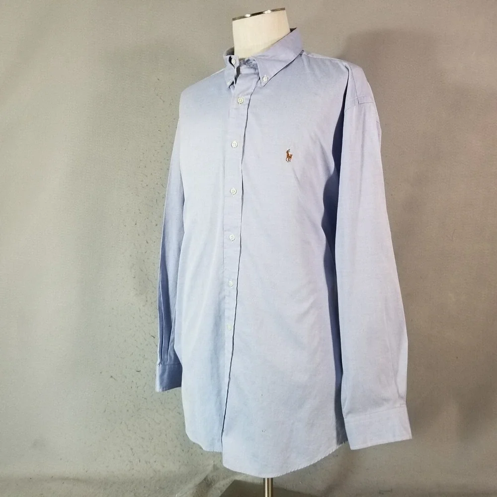 Ralph Lauren shirt men's XL 17.5 Yarmouth button‎ down blue long sleeve preppy